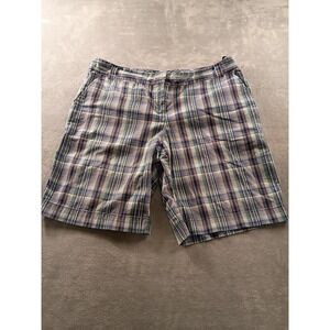 IZOD Shorts Womens 14 Blue Plaid Bermuda Cotton Stretch Summer Twill Casual